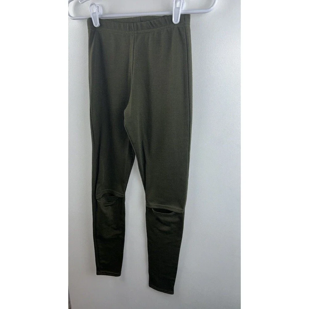 Missguided Sz 6 Pull On Leggings Cut Out Knee Army Green Yoga Stretch Women’s